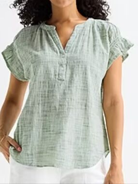 Liz Claiborne Womens Split Crew Neck Mint Green Short-Sleeve Blouse